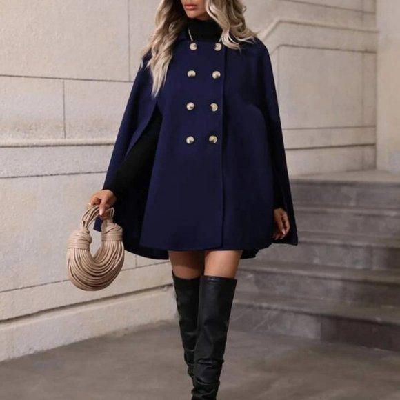 Double Breasted Cloak Sleeve Cape Overcoat jacket - Picture 5 of 6